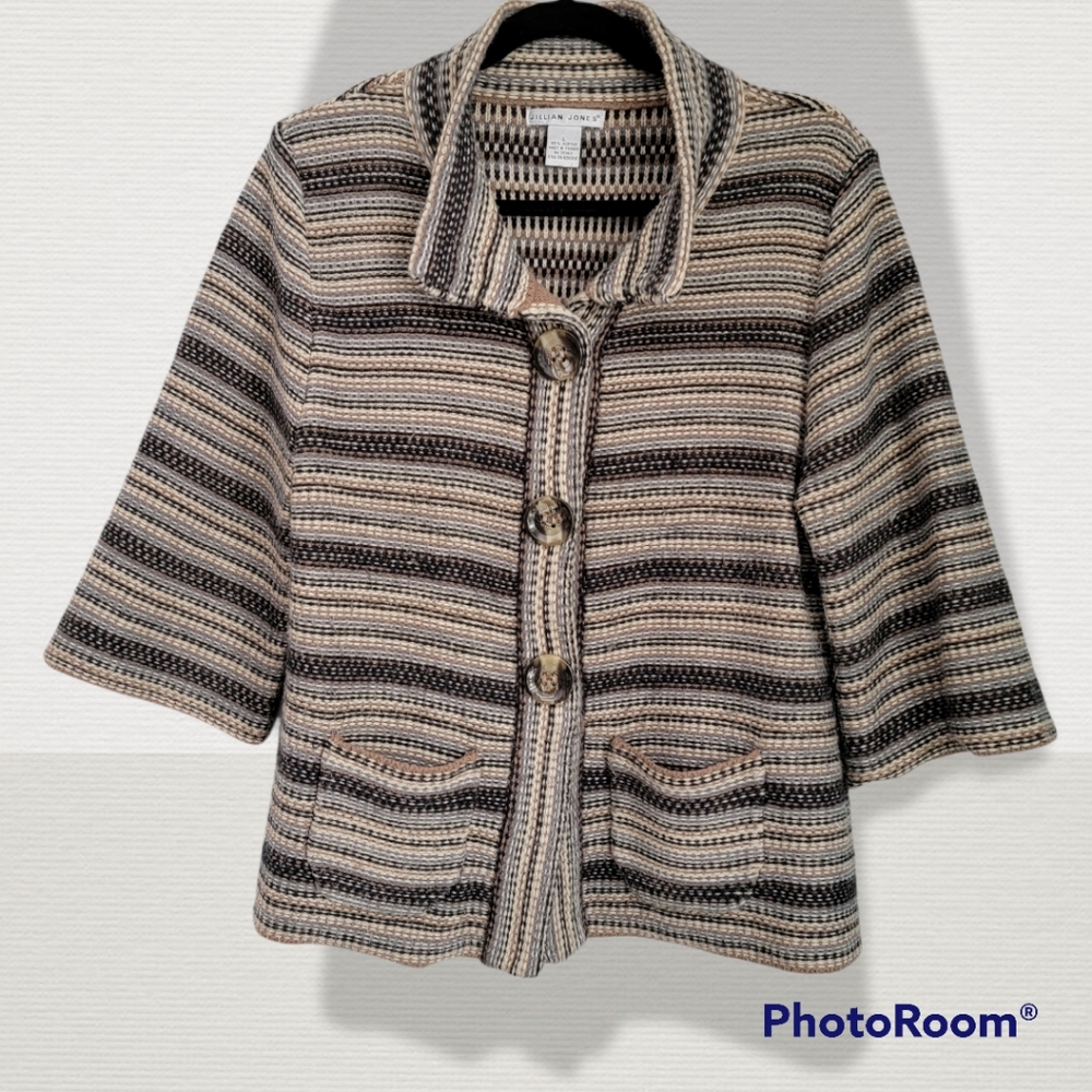 Jillian Jones black,brown, and cream sweater, size large